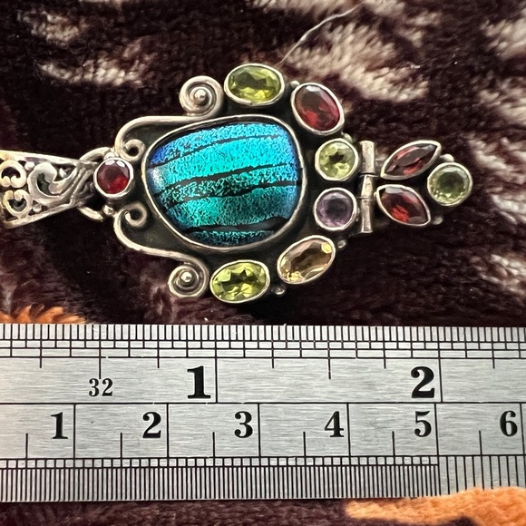 ❤️ Native Artisan Handmade Dichroic Glass & Gemstone Pendant 925 Sterling - Picture 11 of 12